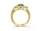 Yellow gold Three-Stone Fancy Green Princess Cut Cut Diamond Ring with Channel-Set Band and Prong Setting_3