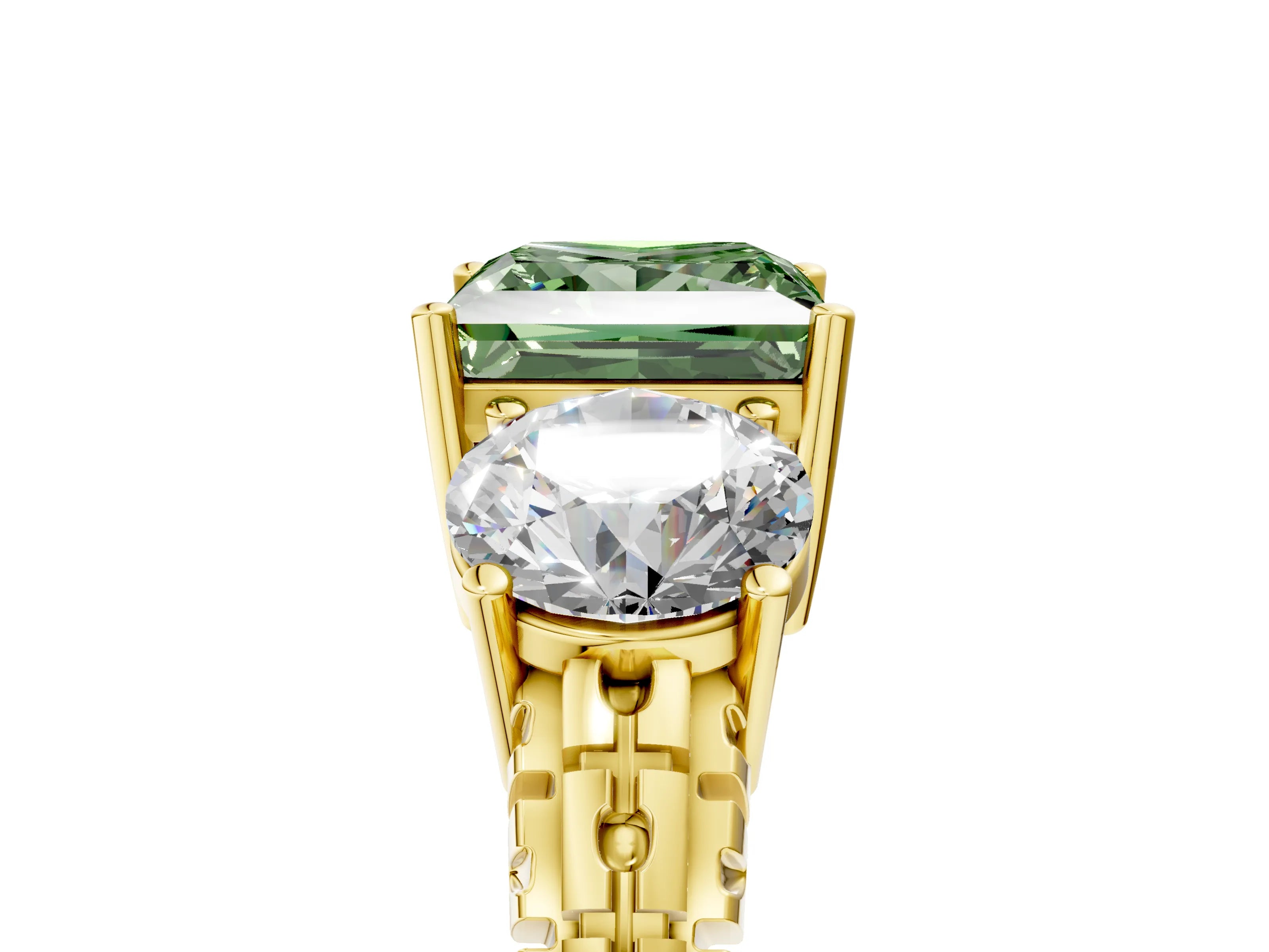 Yellow gold Three-Stone Fancy Green Princess Cut Cut Diamond Ring with Channel-Set Band and Prong Setting_5