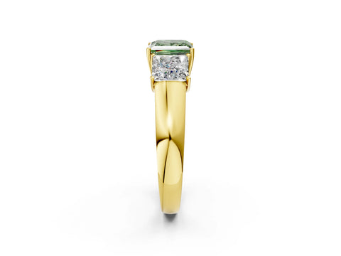 Yellow gold Three-Stone Fancy Green Princess Cut Cut Diamond Ring with Prong Setting and Classic Band_2