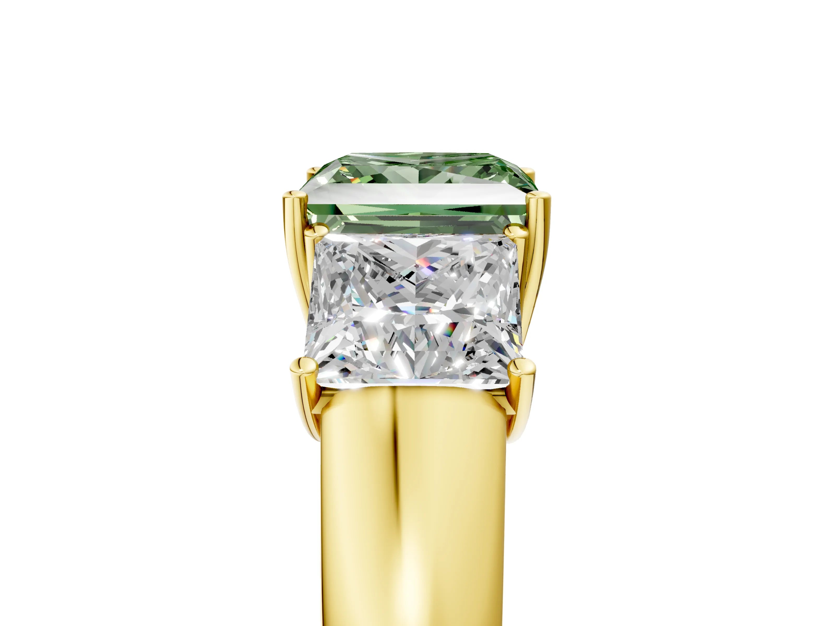 Yellow gold Three-Stone Fancy Green Princess Cut Cut Diamond Ring with Prong Setting and Classic Band_5
