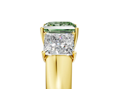 Yellow gold Three-Stone Fancy Green Princess Cut Cut Diamond Ring with Prong Setting and Classic Band_5