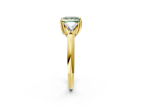 Yellow gold Three-Stone Fancy Green Princess Cut Cut Diamond Ring with Trillion Side Stones and Four-Prong Setting_5