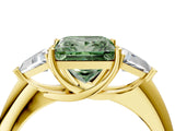 Yellow gold Three-Stone Fancy Green Princess Cut Cut Diamond Ring with Trillion Side Stones and Four-Prong Setting_7
