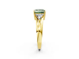 Yellow gold Three-Stone Fancy Green Princess Cut Cut Diamond Ring with Trillion Side Stones on a Split Shank Band_2