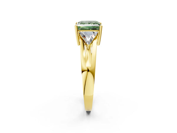 Yellow Gold Princess Cut Split Shank Three Stone Engagement Ring Setting for Fancy Green Center