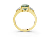 Yellow gold Three-Stone Fancy Green Princess Cut Cut Diamond Ring with Trillion Side Stones on a Split Shank Band_3