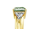 Yellow gold Three-Stone Fancy Green Princess Cut Cut Diamond Ring with Trillion Side Stones on a Split Shank Band_5