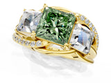 Yellow gold Three-Stone Fancy Green Princess Cut Cut Diamond Split Shank Prong Set Ring_1