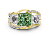 Yellow gold Three-Stone Fancy Green Princess Cut Cut Diamond Split Shank Prong Set Ring_12