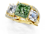 Yellow gold Three-Stone Fancy Green Princess Cut Cut Diamond Split Shank Prong Set Ring_13