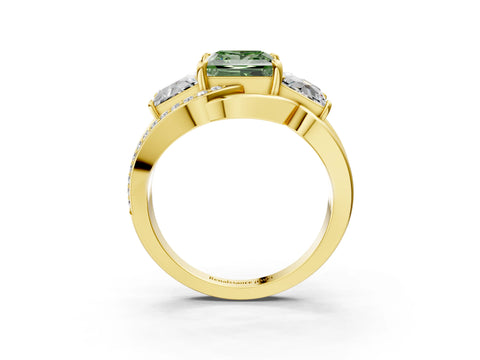 Yellow gold Three-Stone Fancy Green Princess Cut Cut Diamond Split Shank Prong Set Ring_15