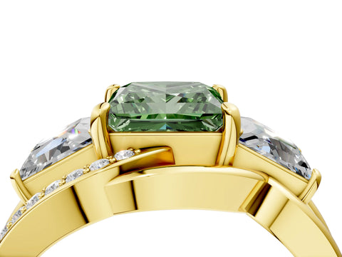 Yellow gold Three-Stone Fancy Green Princess Cut Cut Diamond Split Shank Prong Set Ring_16
