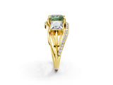 Yellow gold Three-Stone Fancy Green Princess Cut Cut Diamond Split Shank Prong Set Ring_2