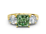 Yellow gold Three-Stone Fancy Green Princess Cut Cut Milgrain Band Prong Setting Ring_18