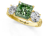 Yellow gold Three-Stone Fancy Green Princess Cut Cut Milgrain Band Prong Setting Ring_19