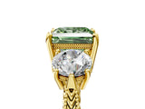 Yellow gold Three-Stone Fancy Green Princess Cut Cut Milgrain Band Prong Setting Ring_23