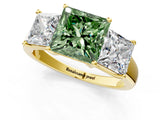 Yellow gold Three-Stone Fancy Green Princess Cut Cut Solitaire Ring with Classic Prong Setting_1