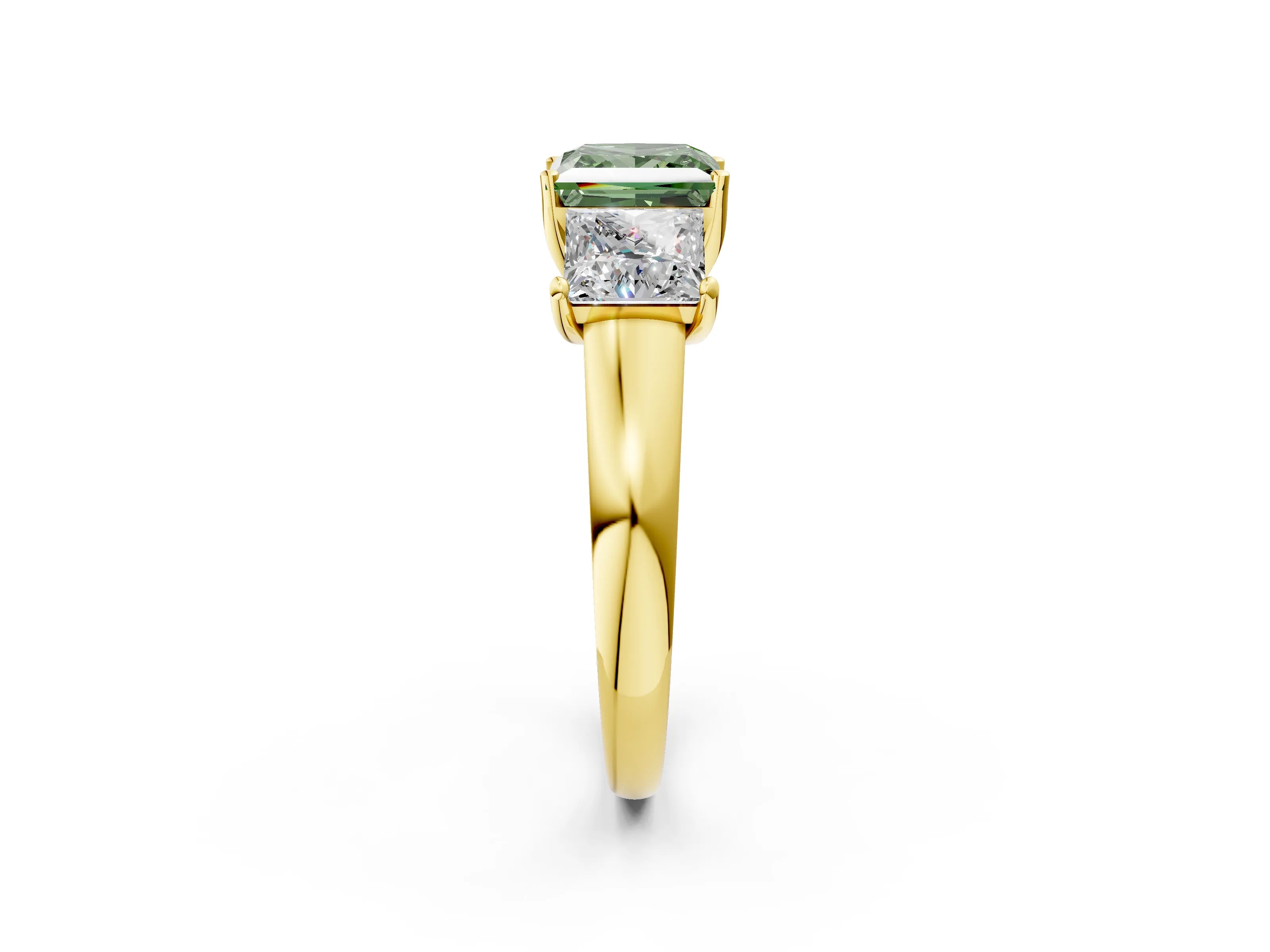 Yellow gold Three-Stone Fancy Green Princess Cut Cut Solitaire Ring with Classic Prong Setting_2