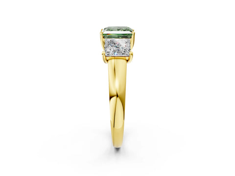 Yellow gold Three-Stone Fancy Green Princess Cut Cut Solitaire Ring with Classic Prong Setting_2