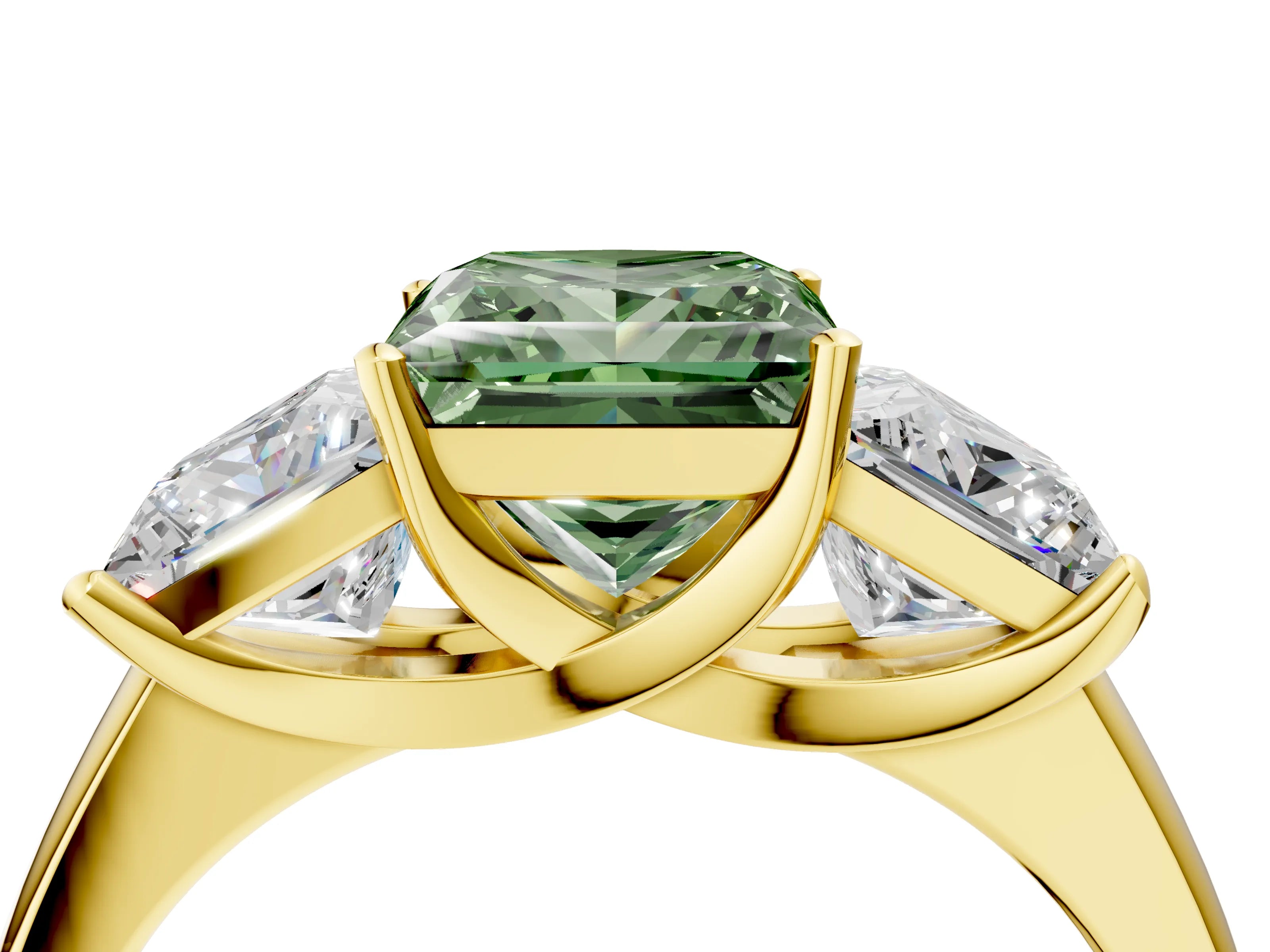 Yellow gold Three-Stone Fancy Green Princess Cut Cut Solitaire Ring with Classic Prong Setting_4
