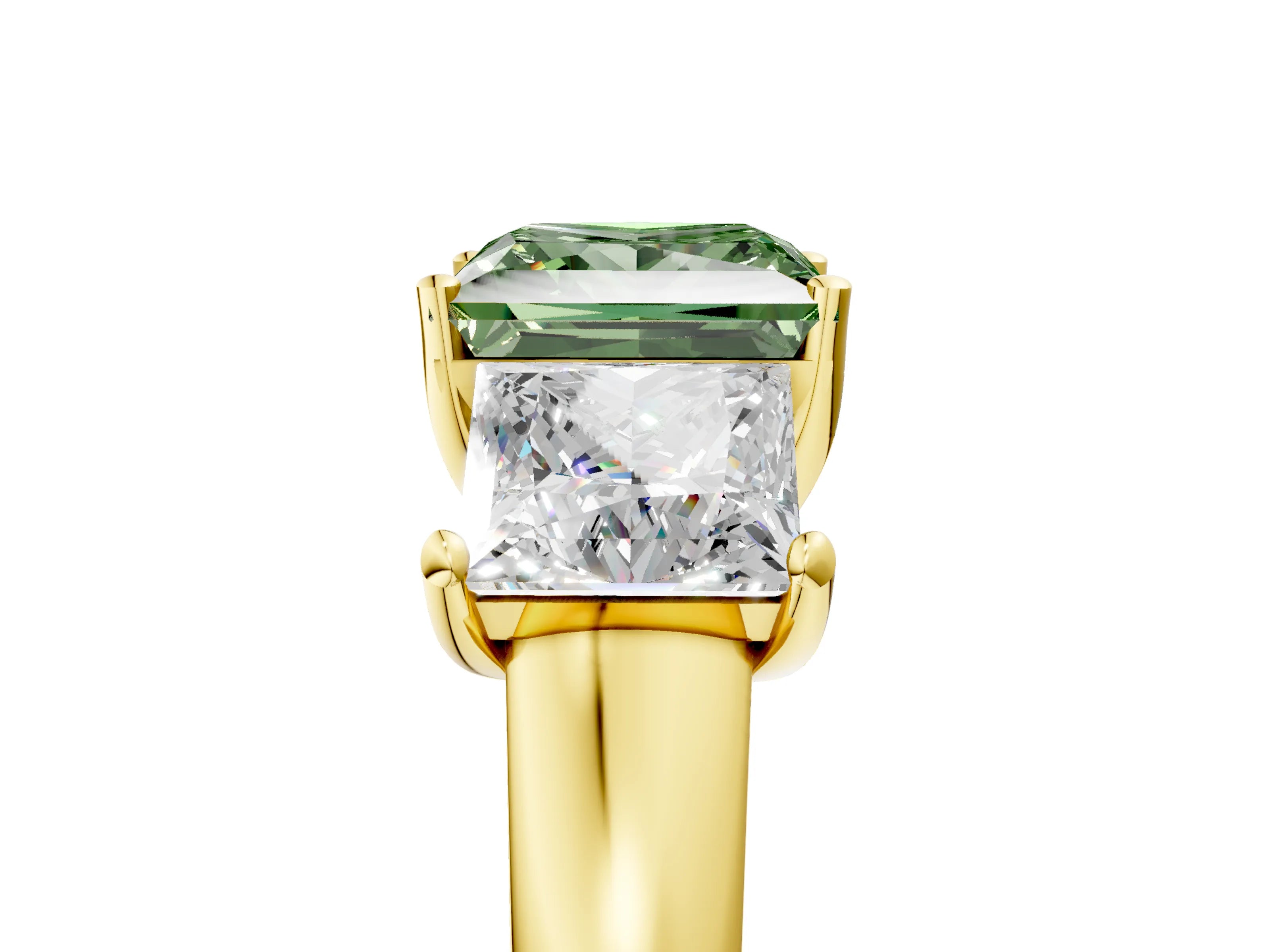Yellow gold Three-Stone Fancy Green Princess Cut Cut Solitaire Ring with Classic Prong Setting_5
