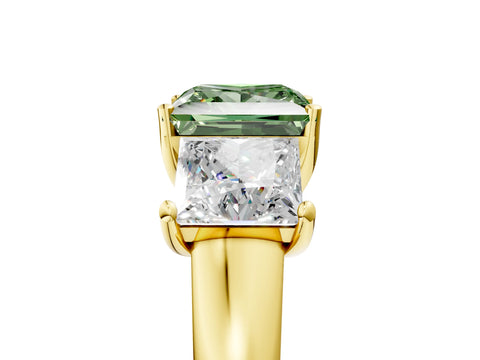 Yellow gold Three-Stone Fancy Green Princess Cut Cut Solitaire Ring with Classic Prong Setting_5