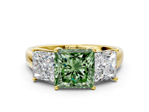 Yellow gold Three-Stone Fancy Green Princess Cut Cut Solitaire Ring with Classic Prong Setting