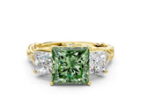 Yellow gold Three-Stone Fancy Green Princess Cut Diamond Braided Band Ring with Four-Prong Setting_34