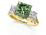 Yellow gold Three-Stone Fancy Green Princess Cut Diamond Braided Band Ring with Four-Prong Setting_35