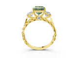Yellow gold Three-Stone Fancy Green Princess Cut Diamond Braided Band Ring with Four-Prong Setting_37