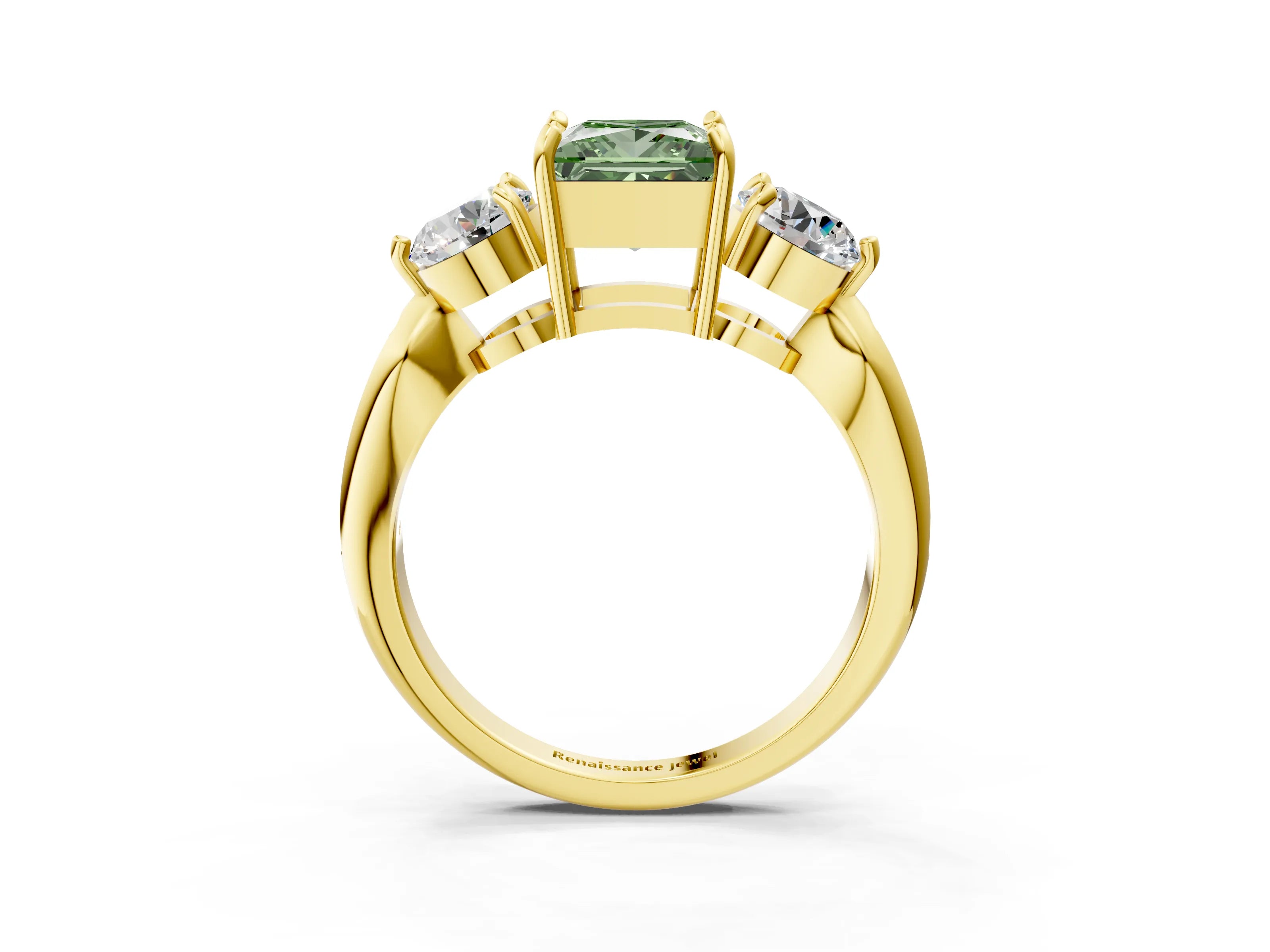 Yellow gold Three-Stone Fancy Green Princess Cut Diamond Channel Set Engagement Ring with Prong Setting_15