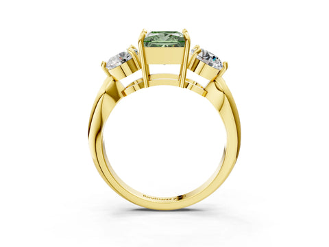 Yellow gold Three-Stone Fancy Green Princess Cut Diamond Channel Set Engagement Ring with Prong Setting_15