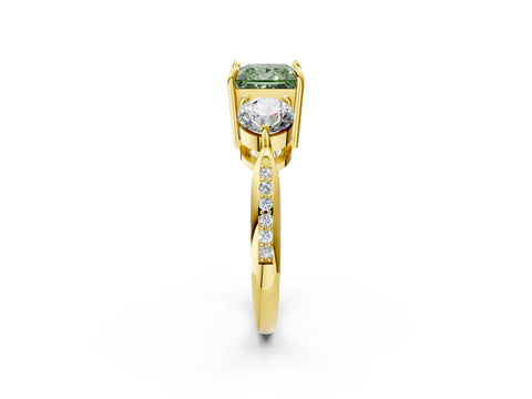 Yellow gold Three-Stone Fancy Green Princess Cut Diamond Channel Set Engagement Ring with Prong Setting_2