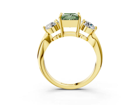 Yellow gold Three-Stone Fancy Green Princess Cut Diamond Channel Set Engagement Ring with Prong Setting_3