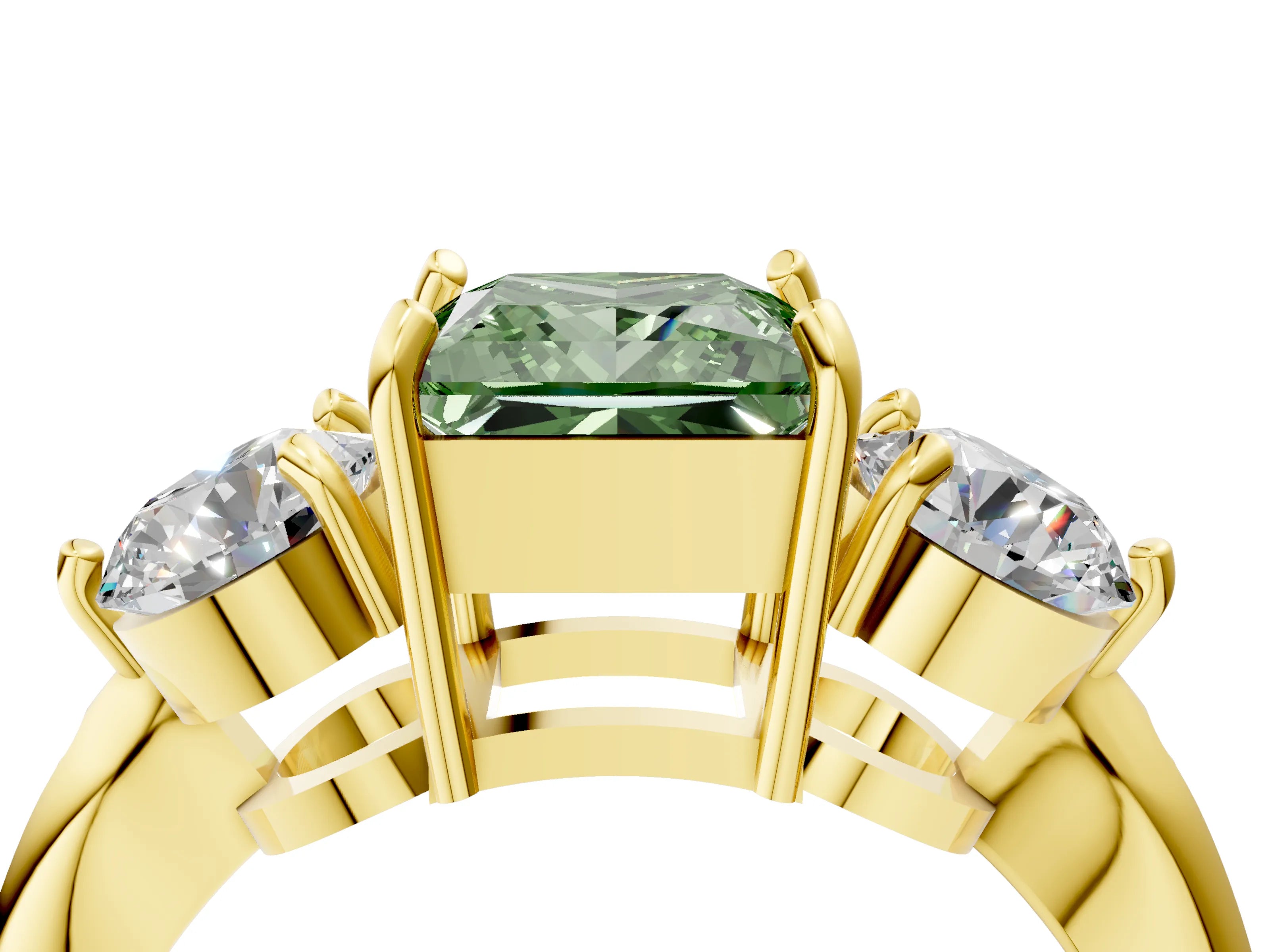 Yellow gold Three-Stone Fancy Green Princess Cut Diamond Channel Set Engagement Ring with Prong Setting_4