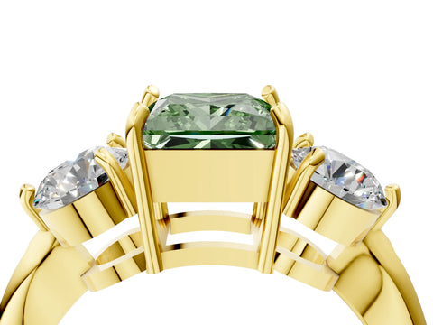 Yellow gold Three-Stone Fancy Green Princess Cut Diamond Channel Set Engagement Ring with Prong Setting_4