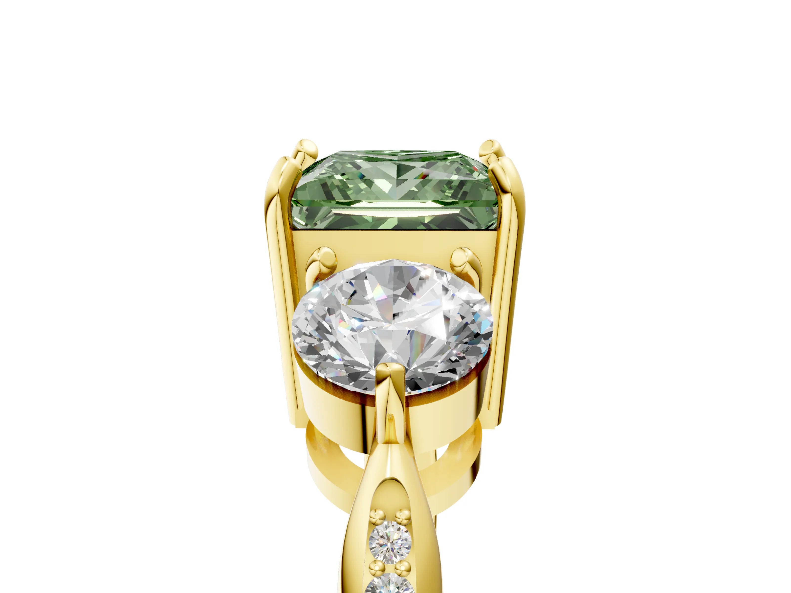 Yellow gold Three-Stone Fancy Green Princess Cut Diamond Channel Set Engagement Ring with Prong Setting_5
