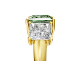 Yellow gold Three-Stone Fancy Green Princess Cut Diamond Engagement Ring with Prong Setting_8