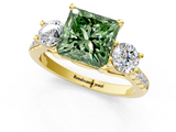 Yellow gold Three-Stone Fancy Green Princess  Cut Diamond Pavé Band with Four-Prong Setting_1
