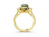 Yellow gold Three-Stone Fancy Green Princess  Cut Diamond Pavé Band with Four-Prong Setting_3