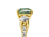 Yellow gold Three-Stone Fancy Green Princess  Cut Diamond Pavé Band with Four-Prong Setting_5