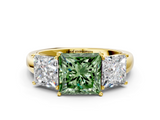 Yellow gold Three-Stone Fancy Green Princess  Cut Diamond Ring with Channel-Set Band and Four-Prong Setting_17