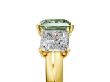 Yellow gold Three-Stone Fancy Green Princess  Cut Diamond Ring with Channel-Set Band and Four-Prong Setting_22
