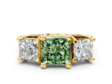 Yellow gold Three-Stone Fancy Green Princess  Cut Diamond Ring with Channel-Set Band and Four-Prong Setting_34