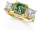 Yellow gold Three-Stone Fancy Green Princess  Cut Diamond Ring with Channel-Set Band and Four-Prong Setting_35