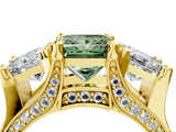 Yellow gold Three-Stone Fancy Green Princess  Cut Diamond Ring with Channel-Set Band and Four-Prong Setting_38