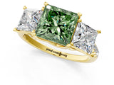 Yellow gold Three-Stone Fancy Green Princess Cut Diamond Ring with Pavé Band and Prong Setting_47