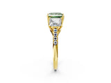 Yellow gold Three-Stone Fancy Green Princess Cut Diamond Ring with Pavé Band and Prong Setting_48