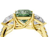 Yellow gold Three-Stone Fancy Green Princess Cut Diamond Ring with Pavé Band and Prong Setting_50