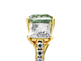 Yellow gold Three-Stone Fancy Green Princess Cut Diamond Ring with Pavé Band and Prong Setting_51